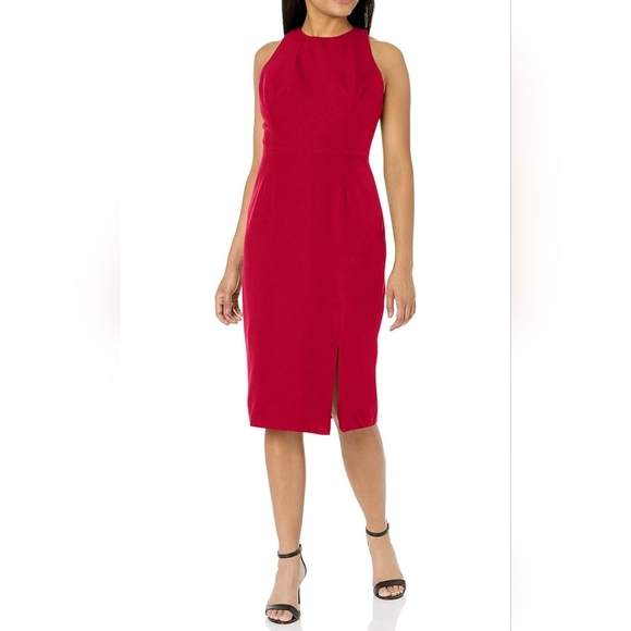 Dress the Population Women's Emme High Neck Back Bow Body Con Midi Dress RED XS - Picture 1 of 13